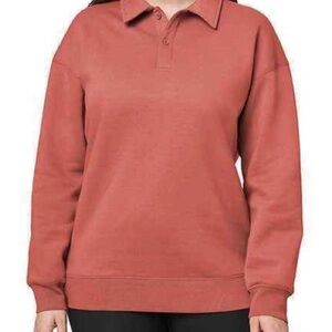Mondetta Collared Long Sleeve Fleece Pullover Top Mineral Red Women's Sz L EUC